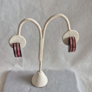 Striped Pink and Black Hoop Earrings